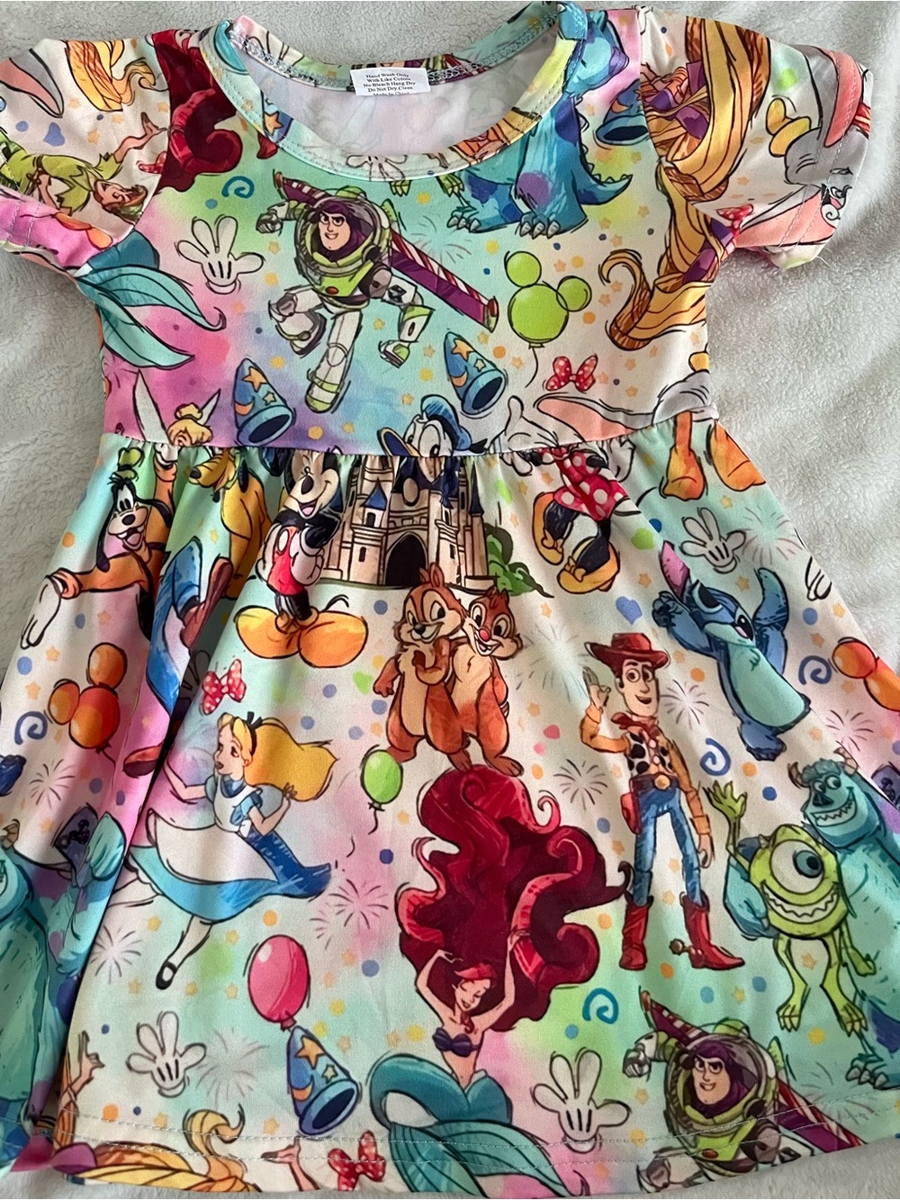 Colorful Disney Characters Twirl Dress - Pastel Rainbow Print